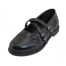 S5009-G - Wholesale Big Girls "Easy USA" PU Upper with Butterfly Embroidery X-Strap Black Mary Jane School Shoes (*Black Color) 